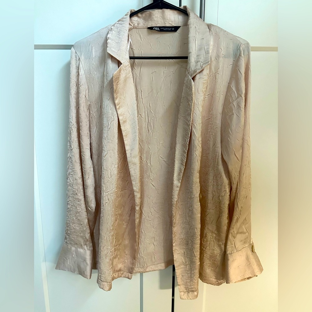 Zara Oversized Blazer Blouse Satin Light Blush